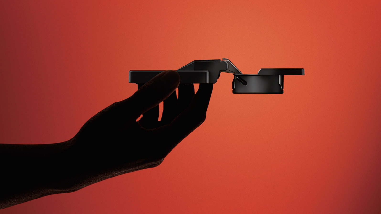 FELINE soft-closing hinge against a red background